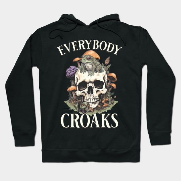 Everybody croaks - Funny Frog Skull Mushroom Print Hoodie by Emmi Fox Designs